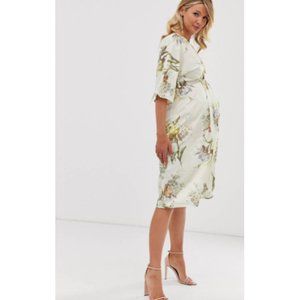 Maternity knot front midi dress in summer floral print